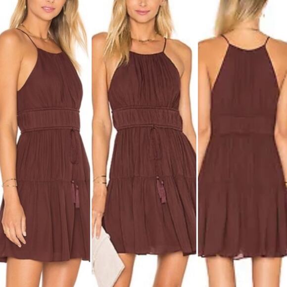 Cinq a Sept $380 Silk Lotus Pleated Dress In Rum Raisin. XS EUC - Picture 1 of 16